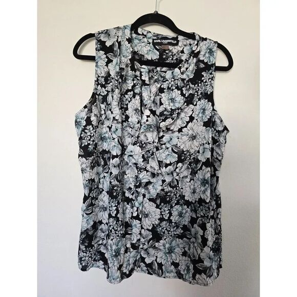 STICH FIX  KARL LAGERFELD PARIS Sakeri Ruffle Detail Blouse XL | Black - Picture 1 of 10